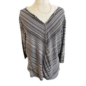 Christopher & Banks V-Neck 3/4 Sleeve Diagonal Striped Blouse XL